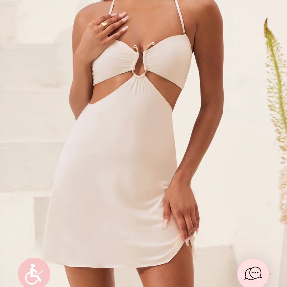 Oh Polly CORAL Bandeau Cut Out A-Line Mini Dress in color Ivory